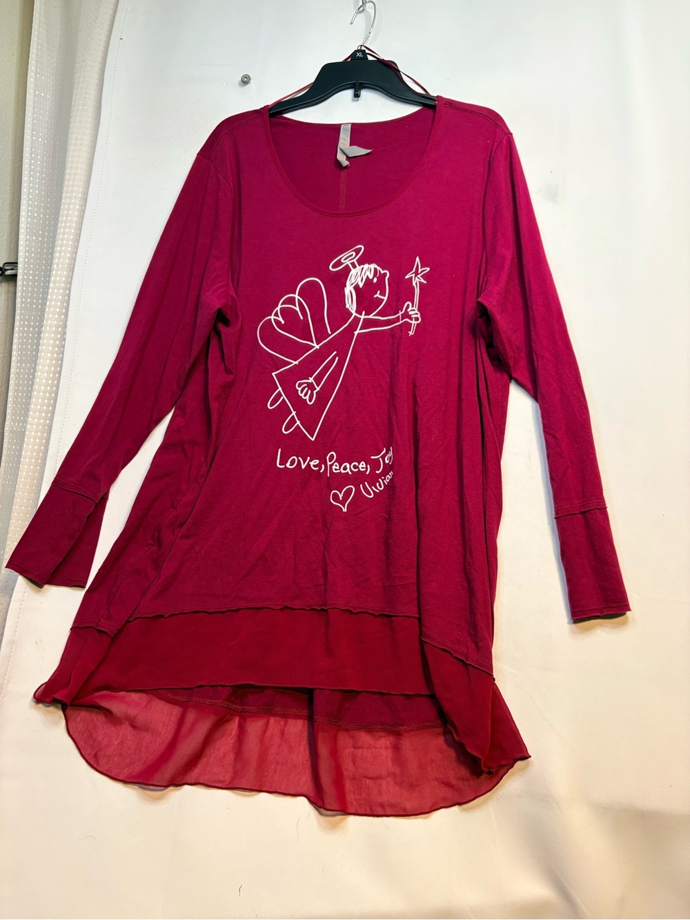 Melissa McCarthy Magenta Angel Graphic Long Sleeve Tunic Top size 2x